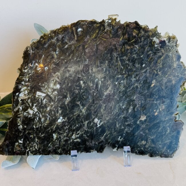 Green Mica Slab Slice Flat with Acrylic Stand - Large 12"