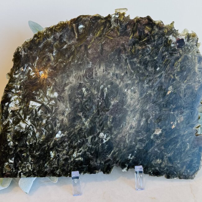 Green Mica Slab Slice Flat with Acrylic Stand - Large 12"