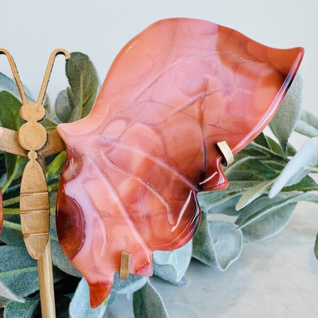 Carnelian Angel Butterfly Wings on Gold Stand Pin - Large 7"x7"