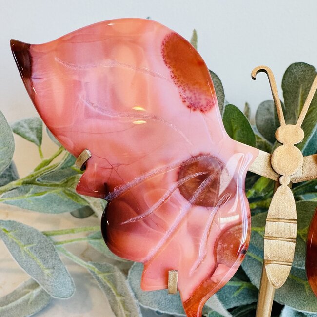 Carnelian Angel Butterfly Wings on Gold Stand Pin - Large 7"x7"