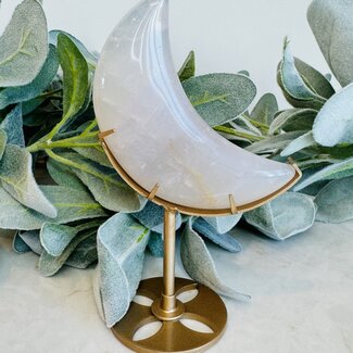 Blue Rose Quartz Crescent Moon on Gold Pin Stand - 6" Specimen