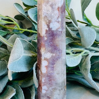 Flower Agate (Cherry Blossom) & Pink Amethyst Tower Point Generator - XL Extra Large (6-8")