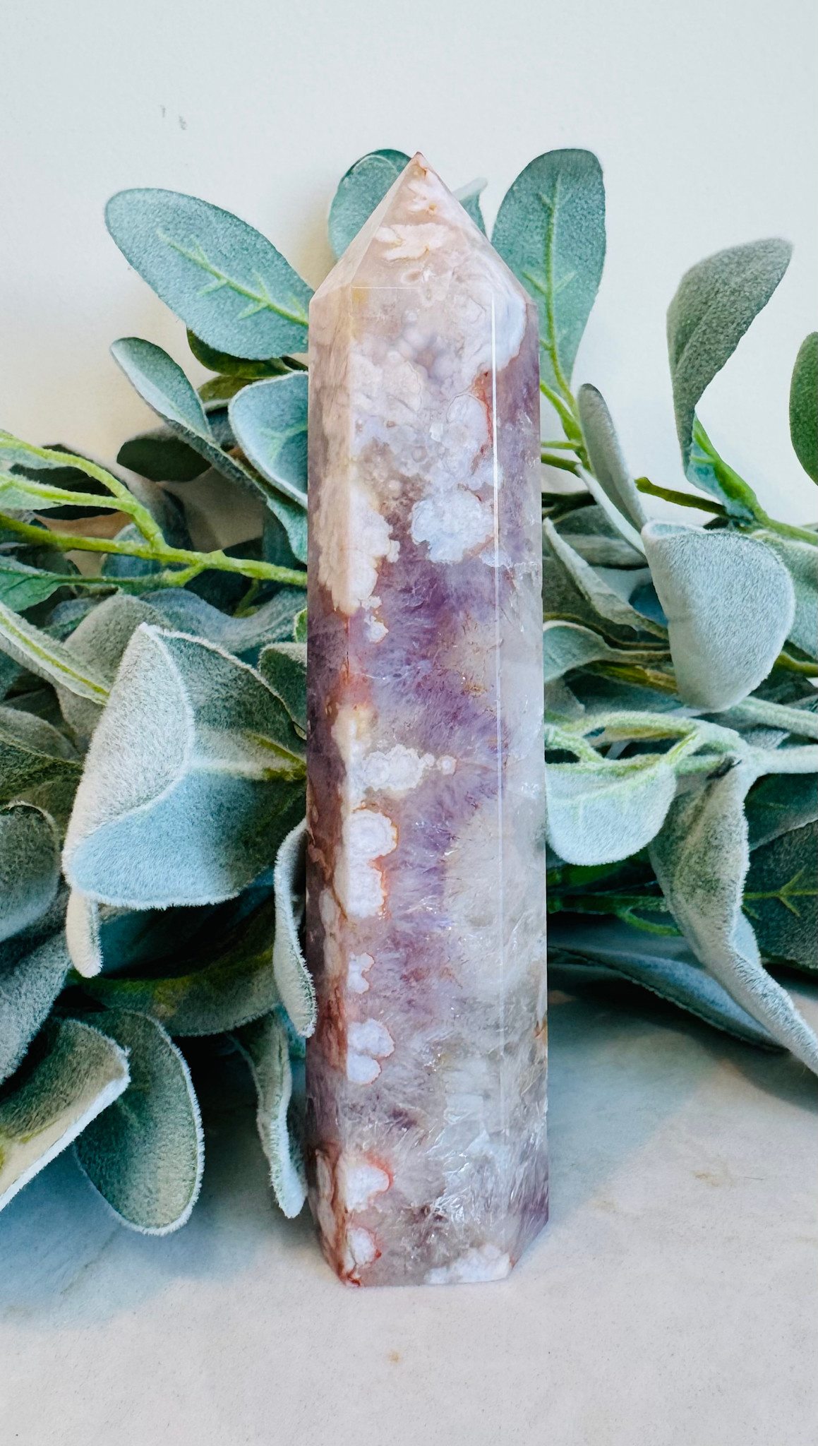 Flower Agate (Cherry Blossom) & Pink Amethyst Tower Point
