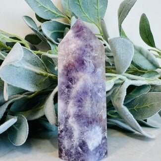Flower Agate (Cherry Blossom) & Pink Amethyst Tower Point Generator - Large (4-5")