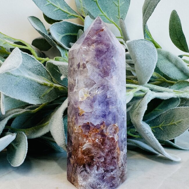 Flower Agate (Cherry Blossom) & Pink Amethyst Tower Point Generator - Large (4-5")