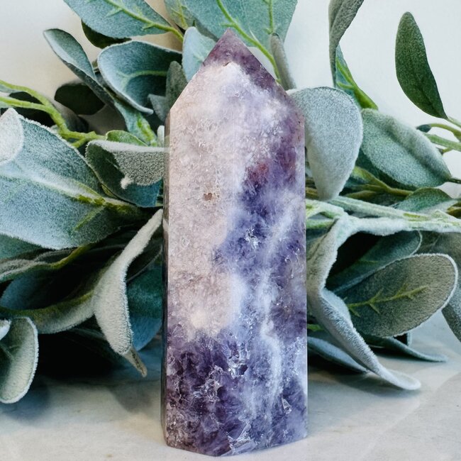 Flower Agate (Cherry Blossom) & Pink Amethyst Tower Point Generator - Large (4-5")
