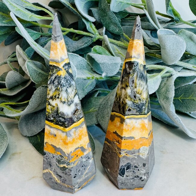Bumblebee Bumble Bee Jasper Faceted Tower Point Generator - Large