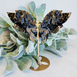 Pietersite (Tempest Stone) Butterfly Angel Wings on Gold Pin Stand - 7"x7" Specimen