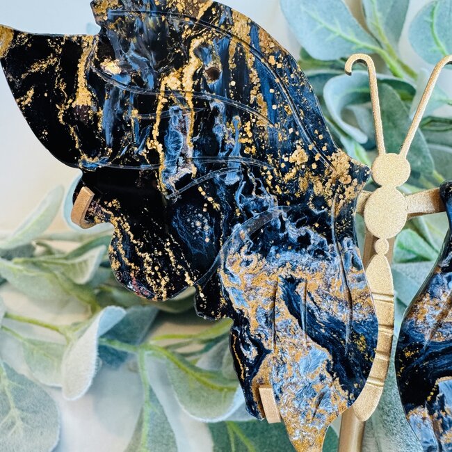 Pietersite (Tempest Stone) Butterfly Angel Wings on Gold Pin Stand - 7"x7" Specimen