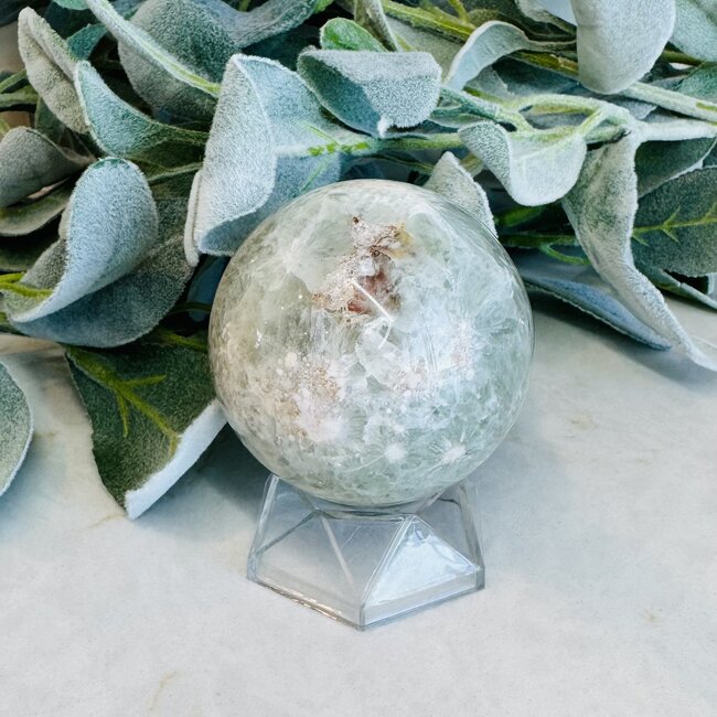 Green Flower (Cherry Blossom) Agate Sphere Orb Globe - 60-65mm