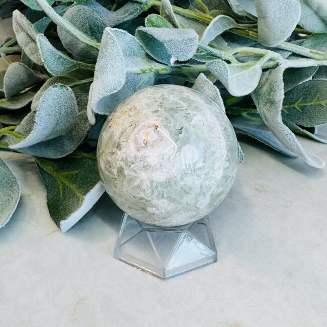 Green Flower (Cherry Blossom) Agate Sphere Orb Globe - 60-65mm