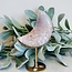 Pink Amethyst & Flower (Cherry Blossom) Agate Crescent Moon on Gold Stand Pin - 6.5" Specimen