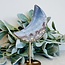 Blue Flower (Cherry Blossom) Agate Crescent Moon on Gold Stand Pin - 8" Specimen