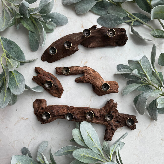 2 Sphere Orb Globe Driftwood Holders Stands - Double