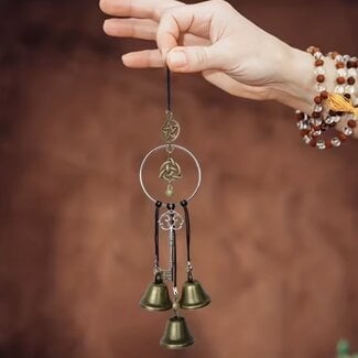 Witch Wicca Bells - Long Simple Door Handle - 3 Bells Key Chime Celtic Trinity Knot Protection Handmade
