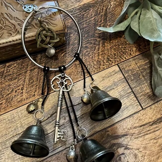 Witch Wicca Bells - Long Simple Door Handle - 3 Bells Key Chime Celtic Trinity Knot Protection Handmade