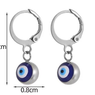 Blue Evil Eye Earrings - Dangle Round Clasp Silver Plated