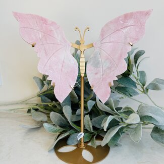 Pink Opal Butterfly Angel Wings on Gold Pin Stand - 12"x11" Large Specimen