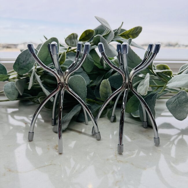 Silver Sphere Orb Globe Holders Stands - Two Way 5" Reversible