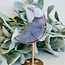 Blue Flower (Cherry Blossom) Agate Crescent Moon on Gold Stand Pin - 6.5" Specimen
