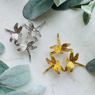 Silver Dragonfly Sphere Orb Globe Holders Stands - 3"