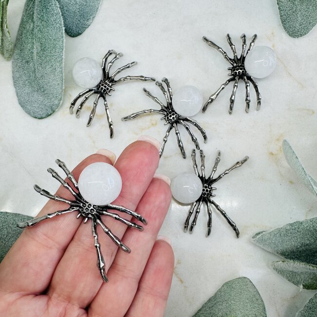 Clear (Crystal) Quartz Spiders - 2" Mini Spheres Orbs Globes Figurine