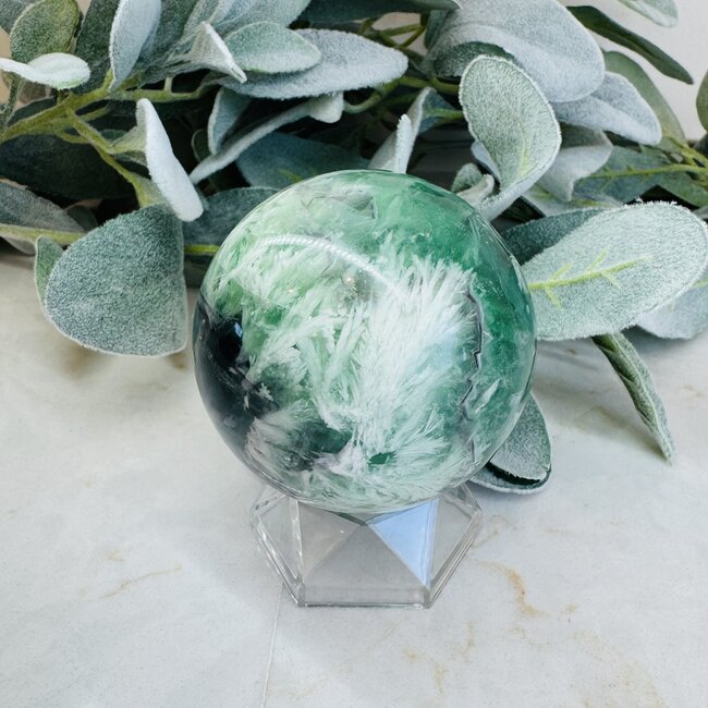 Snowflake Feather Rainbow Fluorite Sphere Orb Globe - 60-65mm