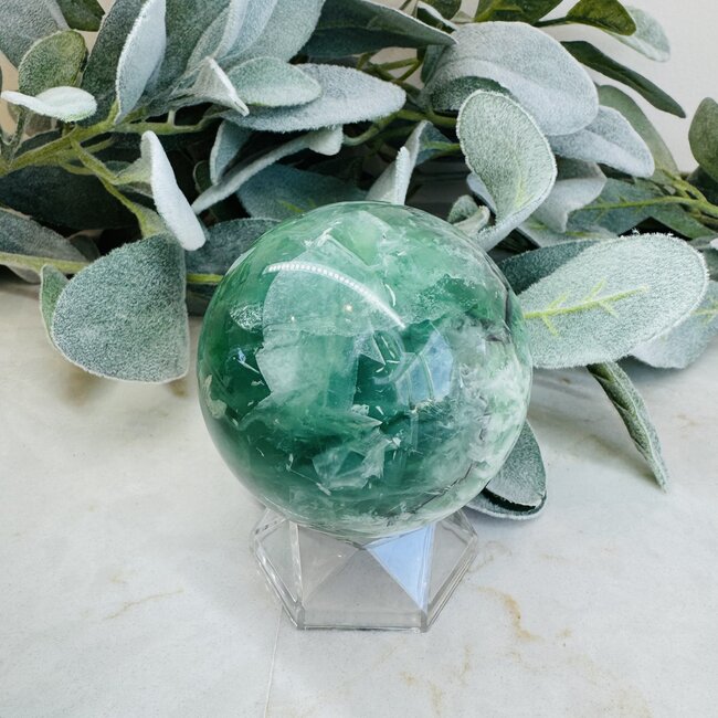 Snowflake Feather Rainbow Fluorite Sphere Orb Globe - 60-65mm