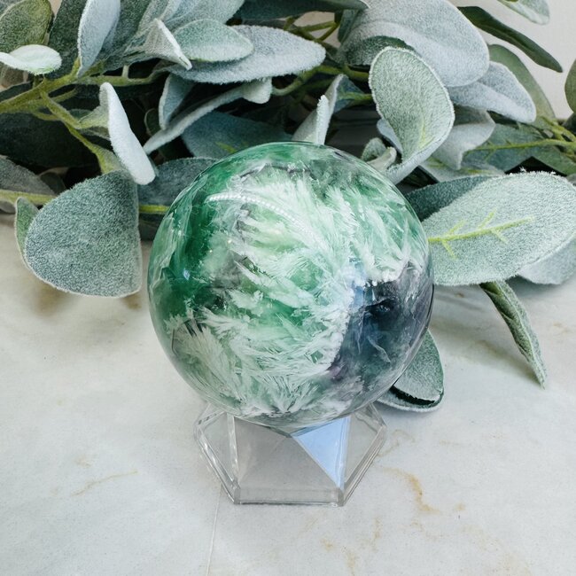 Snowflake Feather Rainbow Fluorite Sphere Orb Globe - 60-65mm