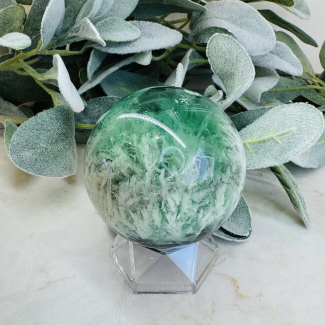 Snowflake Feather Rainbow Fluorite Sphere Orb Globe - 60-65mm