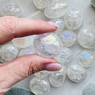 Angel White Aura Crackled Clear (Crystal) Quartz (Fire & Ice) - Tumbled