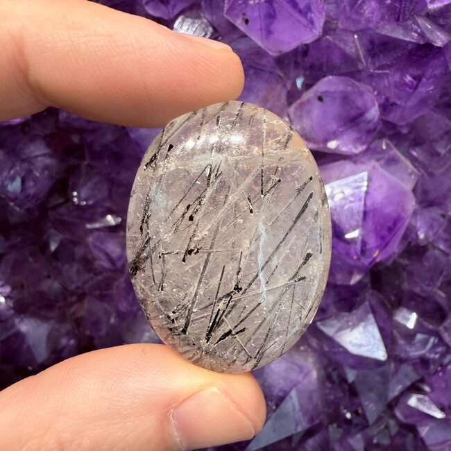 Tourmalated Quartz (AAA Grade) Palm Pillow Pocket Stones
