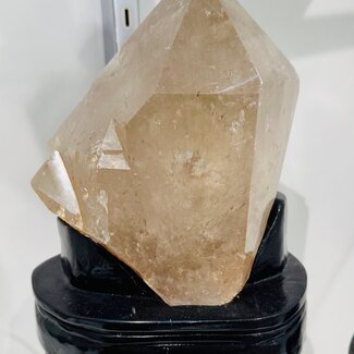 Smoky (Smokey) Quartz with Gold (Golden Rutile) Rutilated Quartz Specimen on Black Stand - Free Form Display Rough Raw Natural