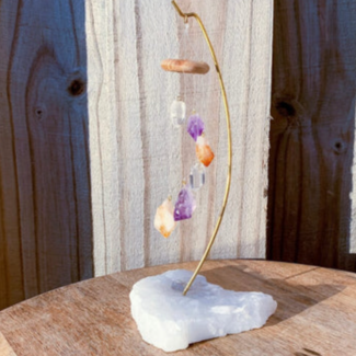 Clear Quartz, Amethyst & Citrine Windchime Wind Chime Mobile -  7PC Rough Raw Natural 12"
