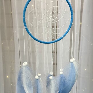 Dreamcatcher Dream Catcher Light Blue - Light Blue and White Feathers with White Beads - 17.5"