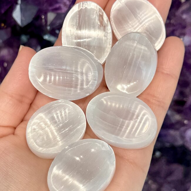 Selenite (Satin Spar Gypsum) Worry (Thumb Fidget Relaxation Pocket) Stones - Small Oval