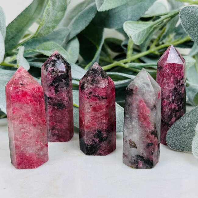 Ice Rhodonite in Quartz Tower Point Generator - Small 2-3"