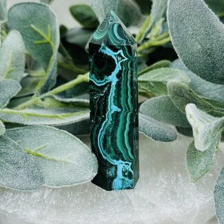 Malachite & Chrysocolla Tower Point Generator - Medium 3-4"