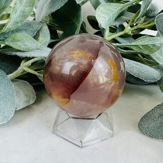 Fire Quartz (Ferruginous)  & Golden Healer Quartz (Red & Yellow Hematoid) Sphere Orb Globe - 60-65mm (AA Grade)