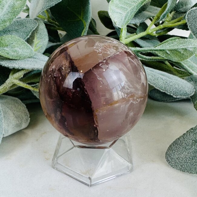Fire Quartz (Ferruginous)  & Golden Healer Quartz (Red & Yellow Hematoid) Sphere Orb Globe - 60-65mm (AA Grade)