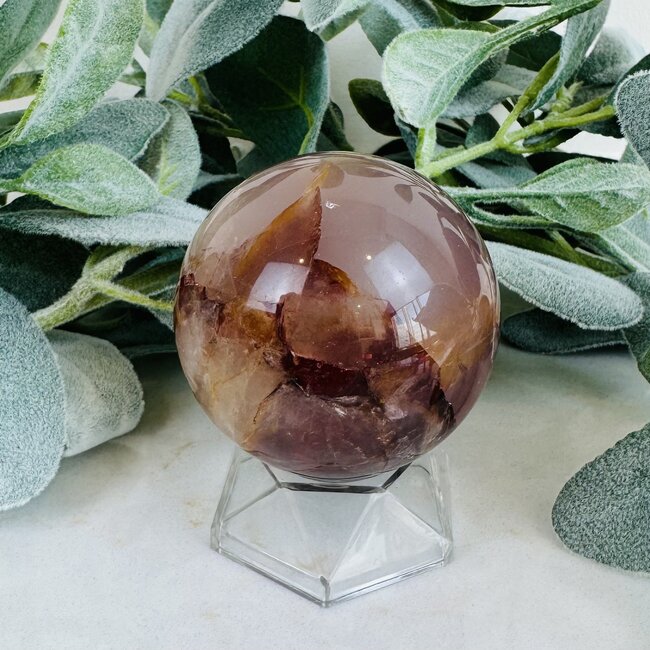 Fire Quartz (Ferruginous)  & Golden Healer Quartz (Red & Yellow Hematoid) Sphere Orb Globe - 60-65mm (AA Grade)