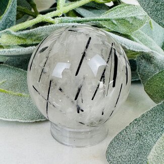 Black Tourmaline in Clear Quartz (Tourmalated Tourmalinated Rutilated Quartz) Sphere Orb Globe - 50-55mm