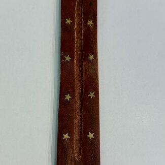 Incense Stick Burner Wood Canoe Sled Ash Catcher Holder - Elephant & Stars