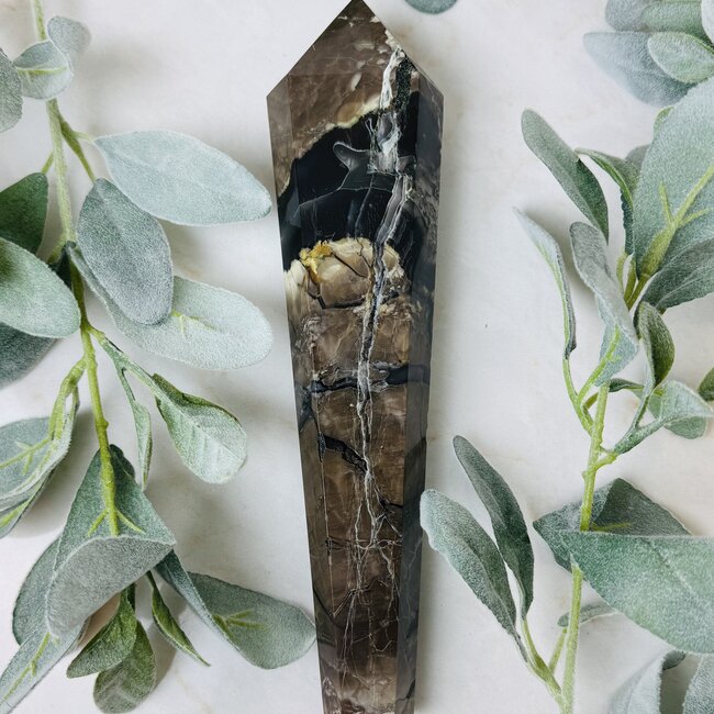 Volcano Agate Faceted Wand - Large 11"