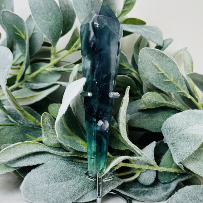 Rainbow Fluorite Septer Scepter Wand on Silver Stand Pin - Medium