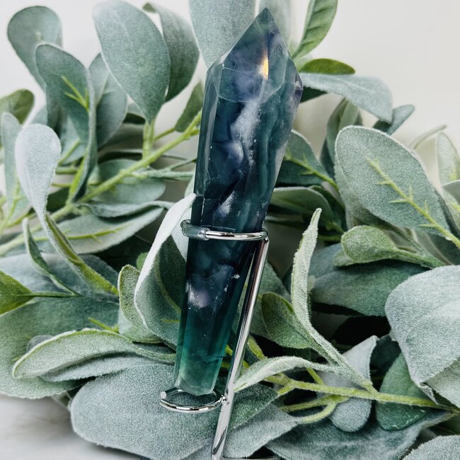 Rainbow Fluorite Septer Scepter Wand on Silver Stand Pin - Medium