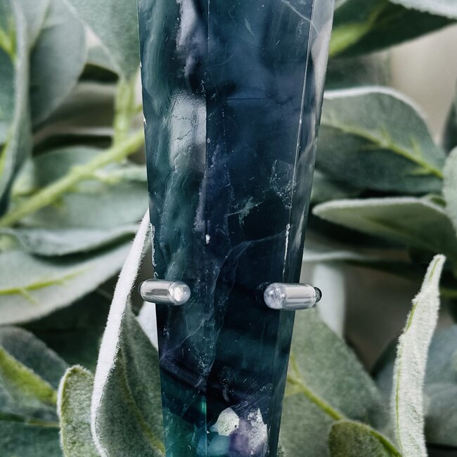 Rainbow Fluorite Septer Scepter Wand on Silver Stand Pin - Medium