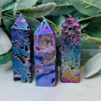Purple Aura Druzy Sphalerite Obelisk - Tower Point Generator - Medium (3 - 4")