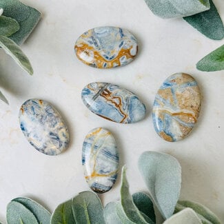 Blue Scheelite Palm Pillow Pocket Stones Large