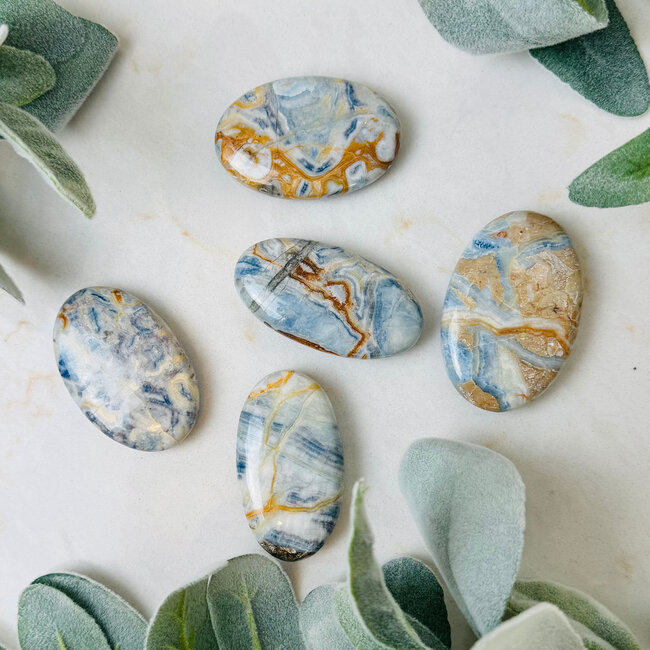 Blue Scheelite Palm Pillow Pocket Stones Large